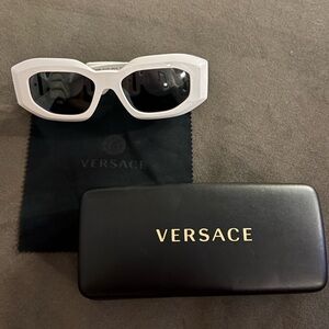 Versace White Rectangle Sunglasses with Gold Medusa Hardware